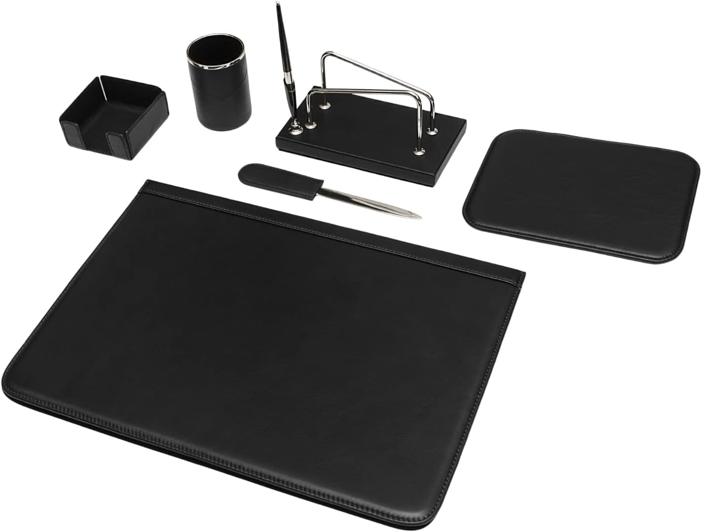 Ensemble de bureau 6 pièces – 100% cuir pleine fleur – Fabriqué à la main en Italie par des artisans experts – Élégant et fonctionnel, idéal pour le bureau - Noir