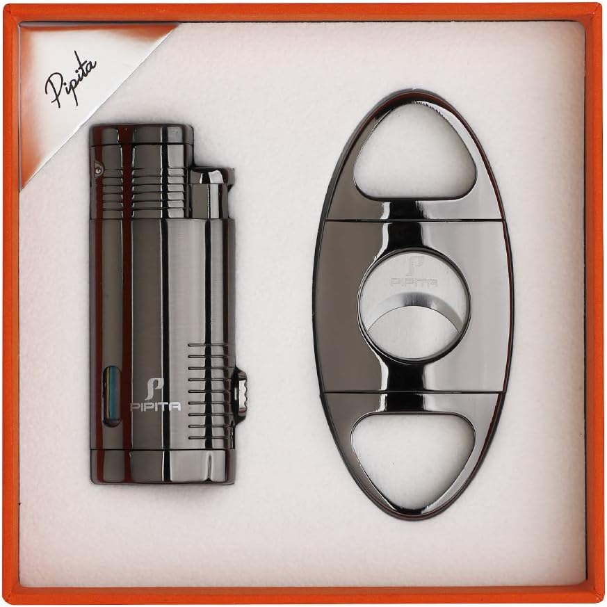 PIPITA Lot de 2 Briquet Torche & Coupeur Ensemble-Cadeau, Coupe-Vent 3 Torche Jet Briquet, Briquet au gaz Butane Rechargeable, Emballage avec Belle boîte-Cadeau (Non Gaz Inclus)