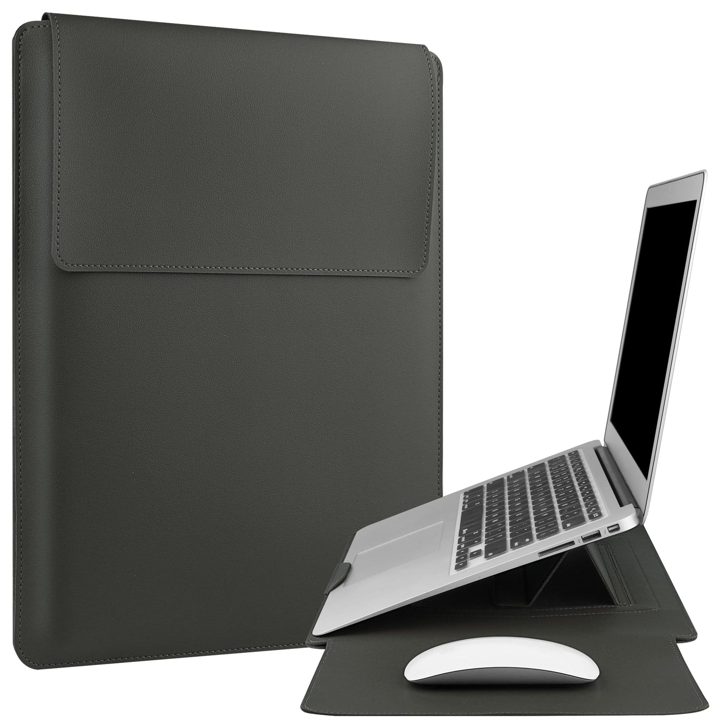 ZOENHWA Housse pour Ordinateur Portable 13 14 Pouces,Étui en Cuir Étanche avec Support Réglable Compatible avec MacBook Pro13,14/MacBook Air M1 M2/for 13''-14'' Dell HP ASUS Acer Surface-Noir