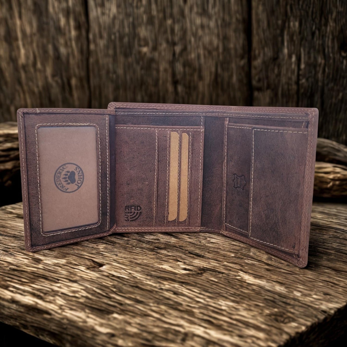 Frédéric&Johns® Portefeuille Homme en Cuir Véritable – Modèle Stone – Style Vintage – Protection RFID – Compact et Élégant – Compatible Permis de Conduire