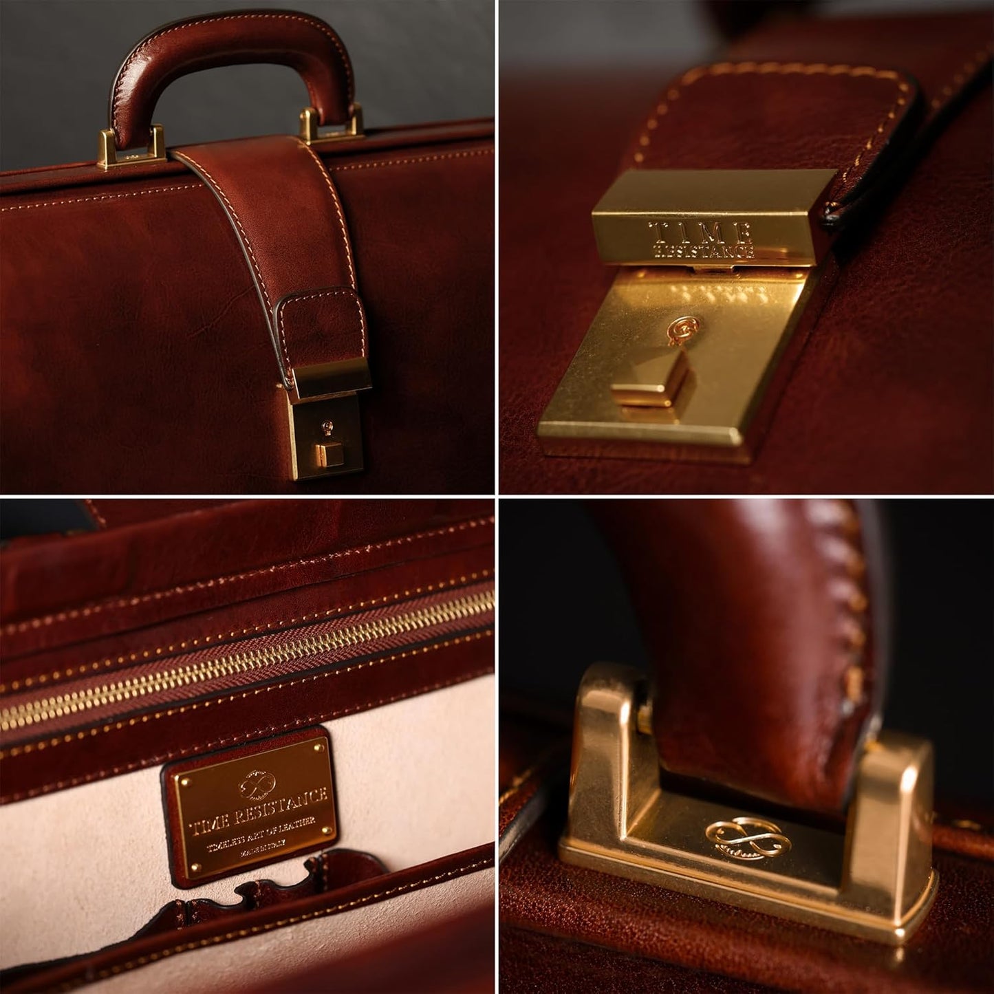 Time Resistance Porte Document Homme en Cuir, Sac Bandoulière en Cuir Pleine Fleur Fabriqué à la Main en Italie pour Ordinateur Portable Cartable Homme