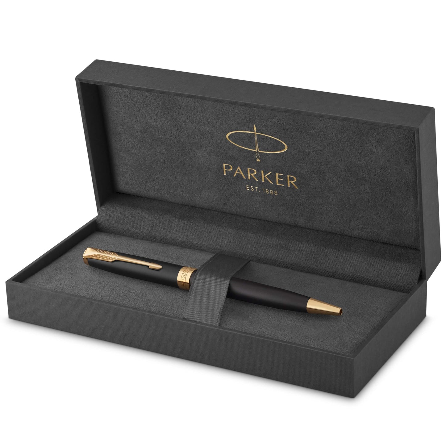Parker Sonnet stylo bille luxe | laque noir mat avec attributs palladium | pointe moyenne | encre noir | coffret cadeau