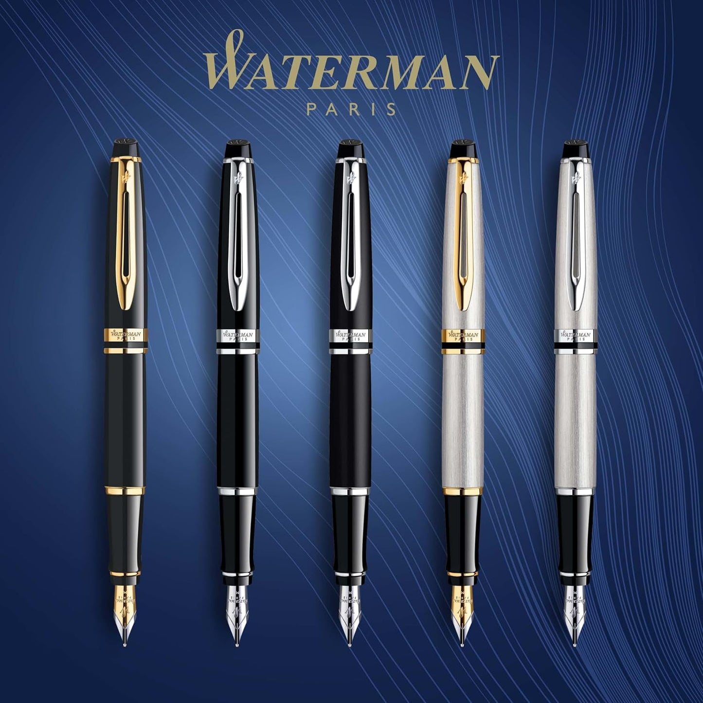 WATERMAN Expert Stylo Plume | Noir Brillant avec attributs dorés à l'or Fin 23 k | Plume Fine | Coffret Cadeau