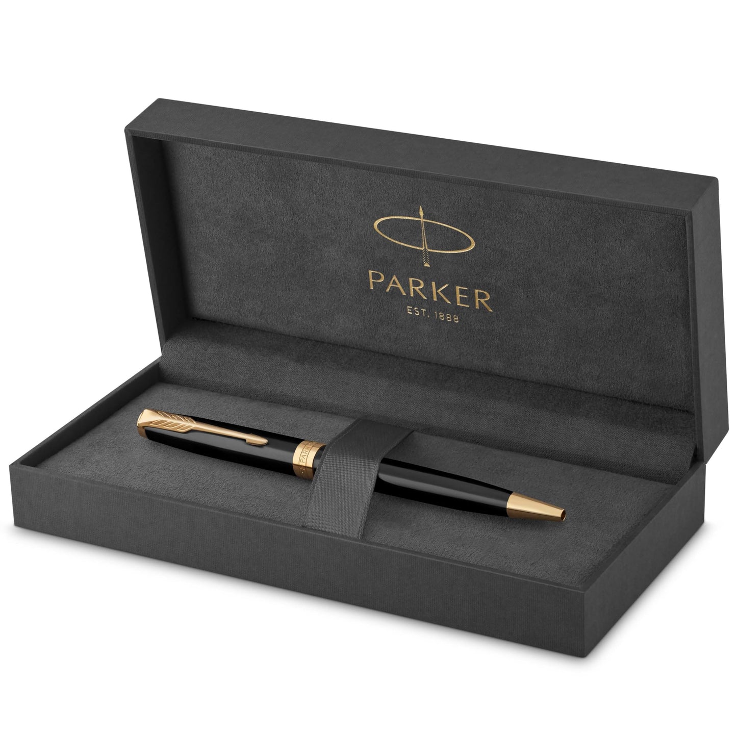 Parker Sonnet stylo bille luxe | laque noir mat avec attributs palladium | pointe moyenne | encre noir | coffret cadeau