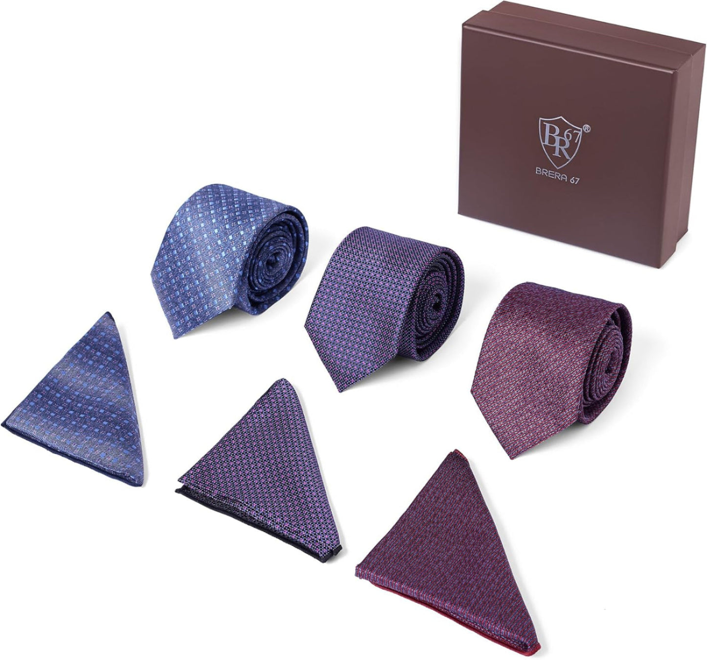 BRERA 67 - coffret cadeau homme 3 cravates et 3 mouchoirs de poche, homme accessoire costume, pochette homme avec cravate, cadeau homme original mariage