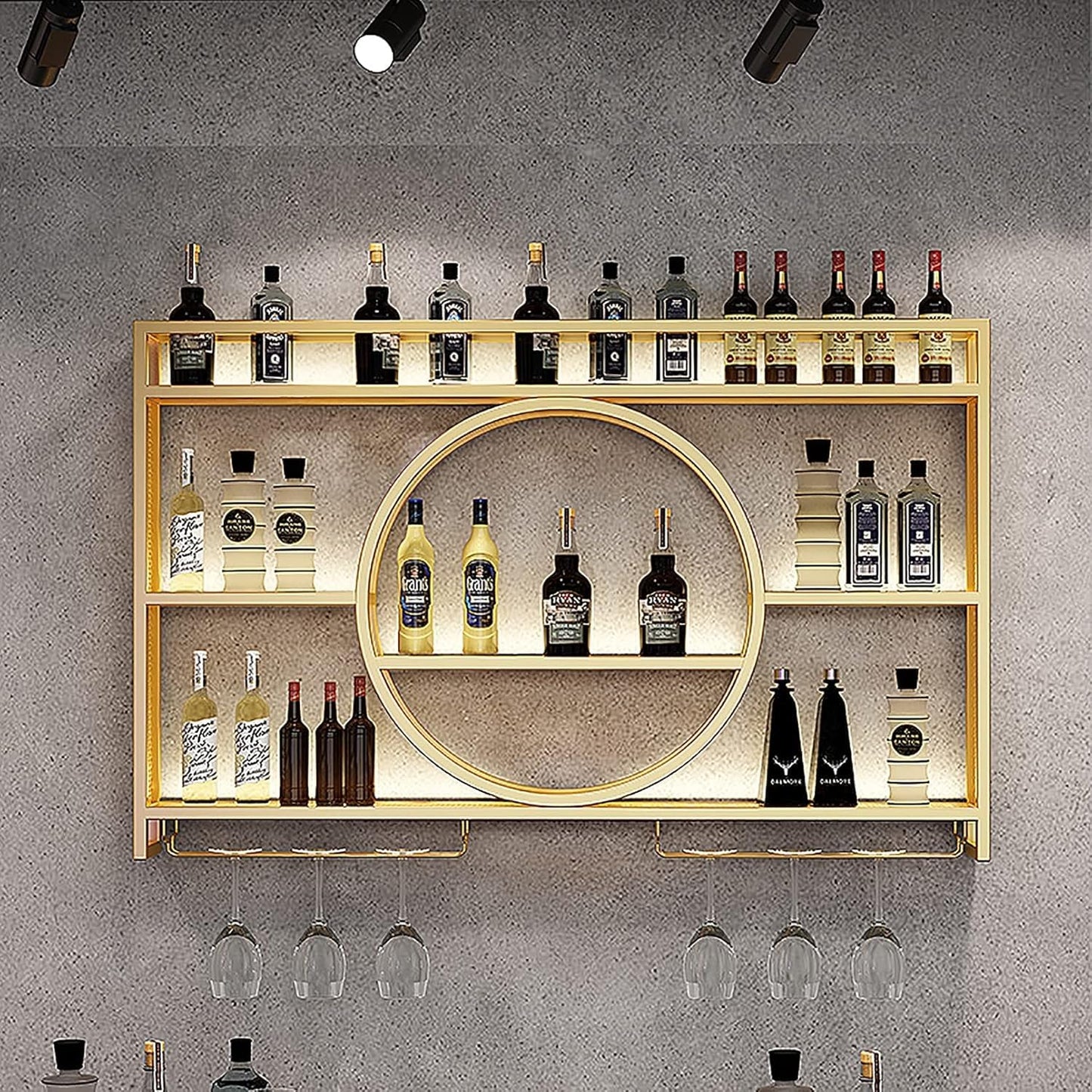 Porte - Bouteille Mural Industriel, Cadre en Fer de 3 Couches, présentoir à vin pour la décoration de la Maison, Bar, Restaurant et Cuisine, Noir,100 * 15 * 80cm