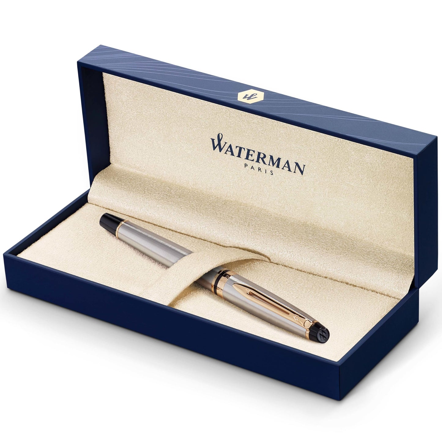 WATERMAN Expert Stylo Plume | Noir Brillant avec attributs dorés à l'or Fin 23 k | Plume Fine | Coffret Cadeau