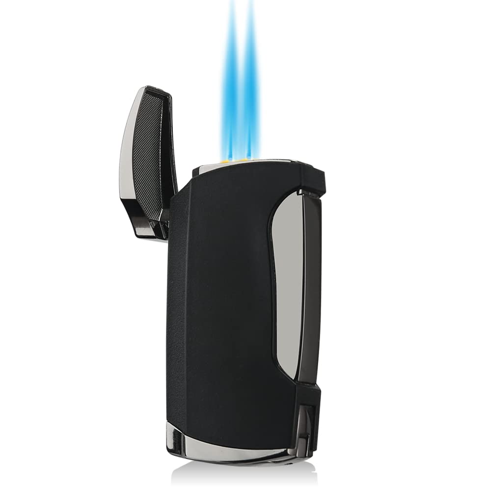 Briquet torche à double jet avec coupe-cigare (grain marron)
