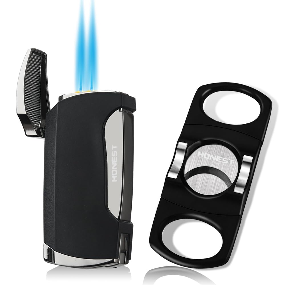 Briquet torche à double jet avec coupe-cigare (grain marron)