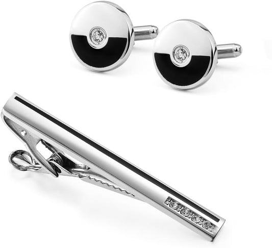 MQPALZKD Ensemble De Boutons Manchette Et Pinces À Cravate, Manches En Diamant Argenté, Clous Col Circulaire, Accessoires Personnalité For