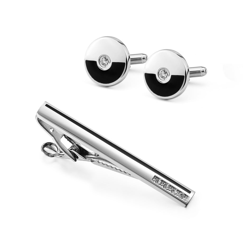 MQPALZKD Ensemble De Boutons Manchette Et Pinces À Cravate, Manches En Diamant Argenté, Clous Col Circulaire, Accessoires Personnalité For