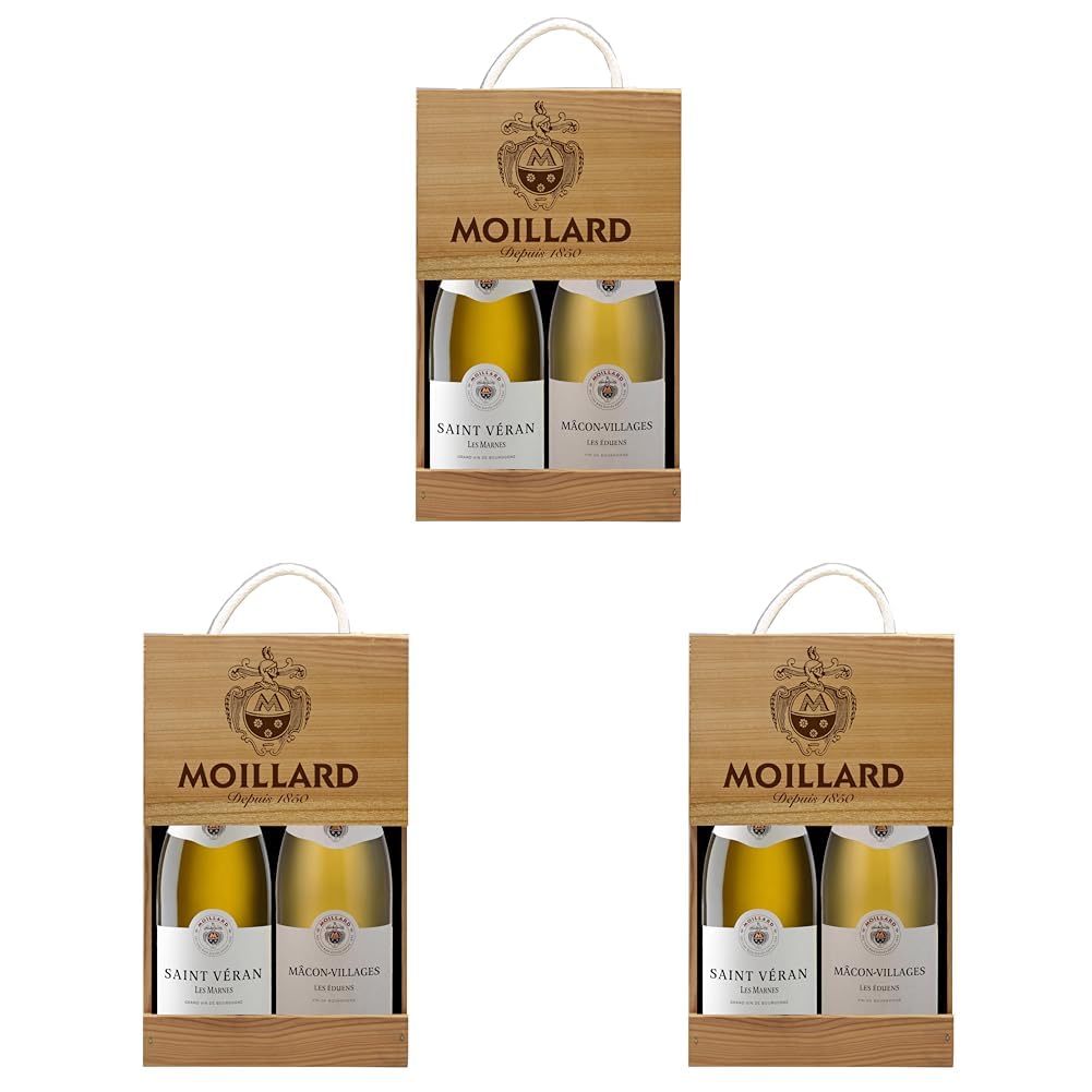 Moillard - Coffret cadeau Saint-Véran, Mâcon-Villages, Chardonnay Vin Blanc, Grand Vins de Bourgogne en caisse bois (2 x 0,75L)