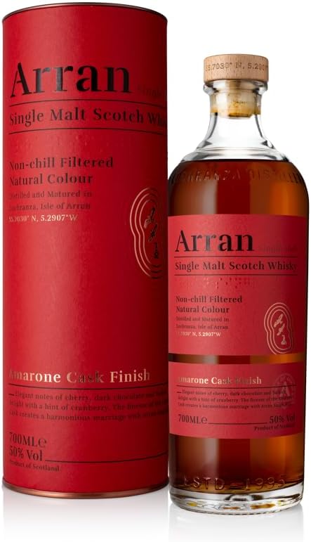 Arran - Amarone Cask Finish - Whisky Single Malt - Notes de cerise & chocolat - Origine : Écosse/Highlands-Arran - 50 % Alcool - 70 cl
arran amarone cask finish 70cl, single malt arran bottle