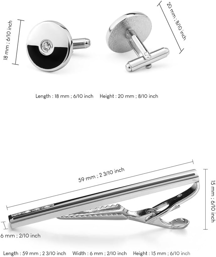 MQPALZKD Ensemble De Boutons Manchette Et Pinces À Cravate, Manches En Diamant Argenté, Clous Col Circulaire, Accessoires Personnalité For