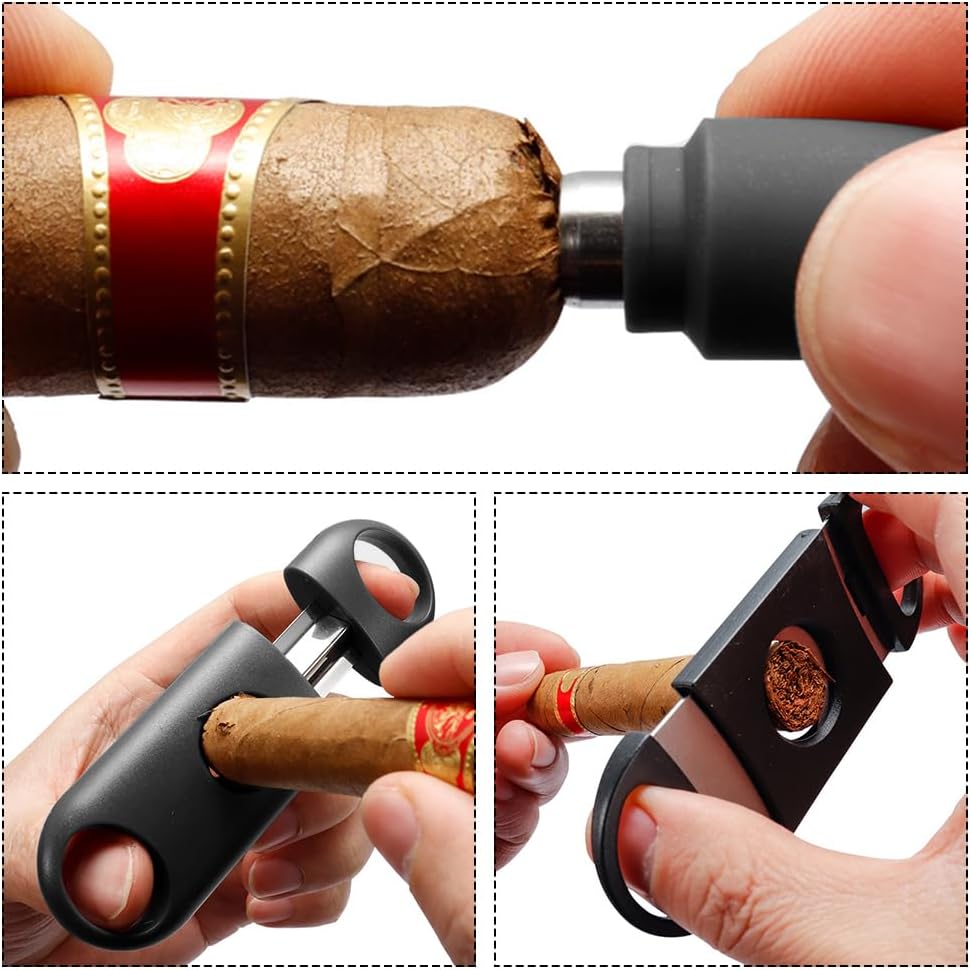 Coupe Cigare,Ciseaux Coupe Cigare,Double Lame Guillotine Cutter,Coupe Cigare Guillotine,Couteau de Cigare de Poche de Cigarette d'acier Inoxydable,Convient à la plupart des cigares, 3PC(Noir)