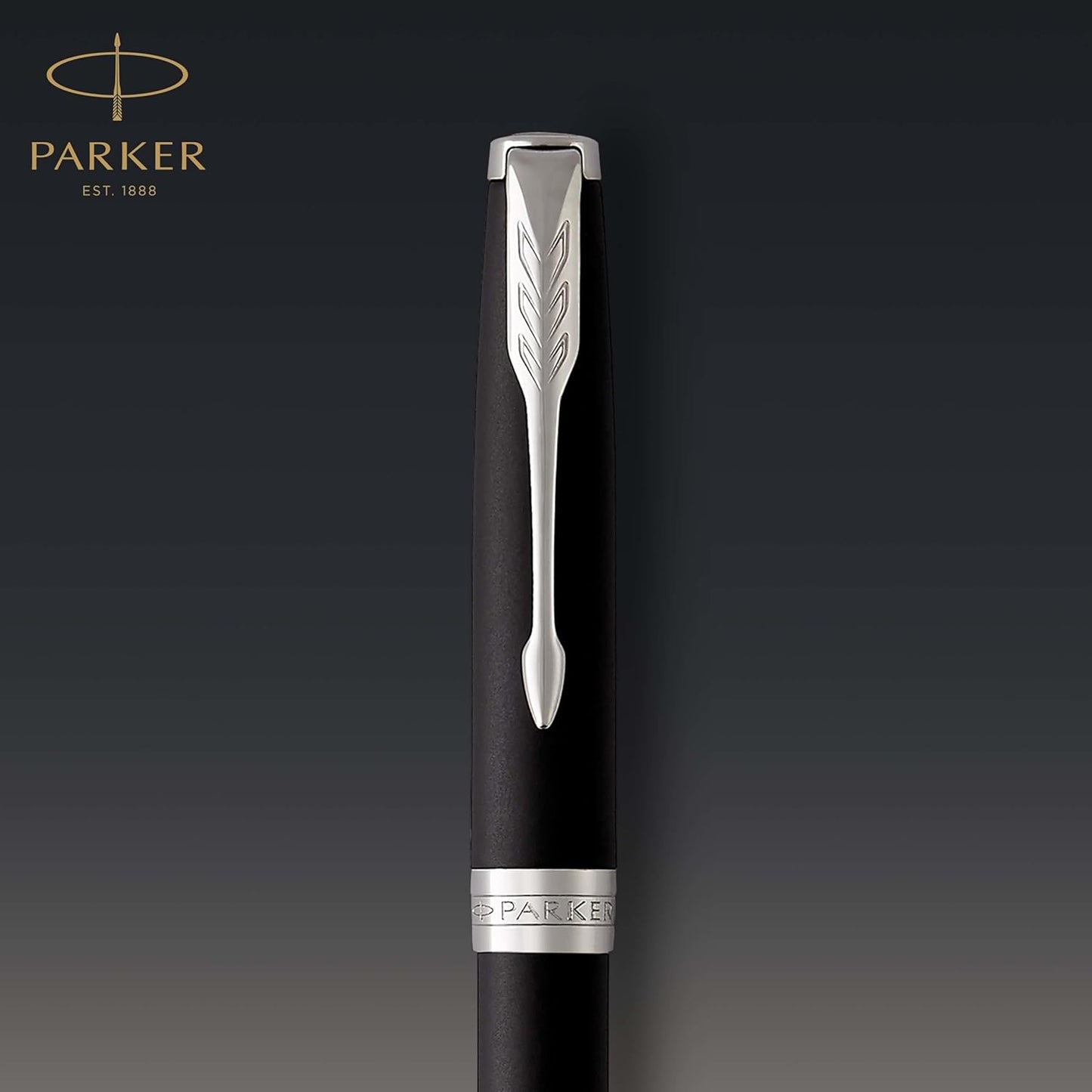 Parker Sonnet stylo bille luxe | laque noir mat avec attributs palladium | pointe moyenne | encre noir | coffret cadeau