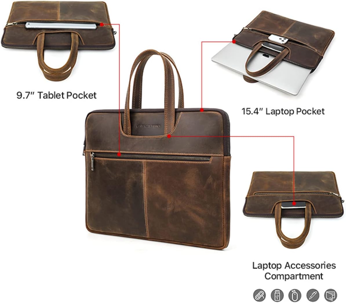 Sacoche en cuir véritable pour ordinateur portable MacBook 14" et Mac 13,3"