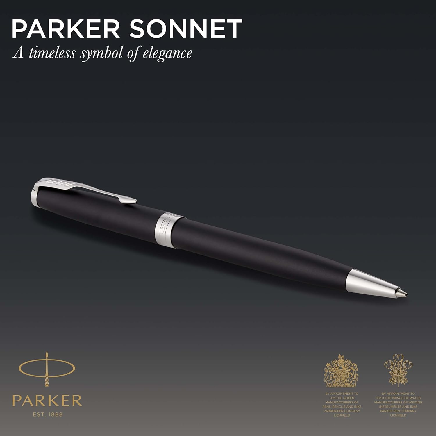 Parker Sonnet stylo bille luxe | laque noir mat avec attributs palladium | pointe moyenne | encre noir | coffret cadeau