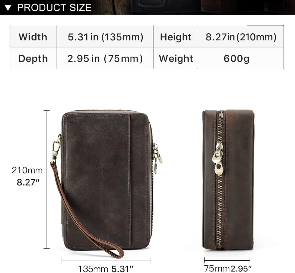 Hiram Cave à cigares en cuir véritable portable multifonction pour homme, 5012-café, For 4 Cigars, Cuir vintage