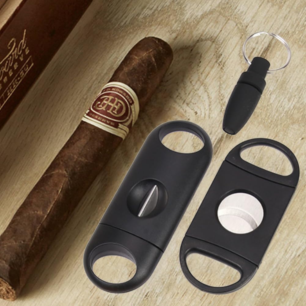 Coupe Cigare,Ciseaux Coupe Cigare,Double Lame Guillotine Cutter,Coupe Cigare Guillotine,Couteau de Cigare de Poche de Cigarette d'acier Inoxydable,Convient à la plupart des cigares, 3PC(Noir)