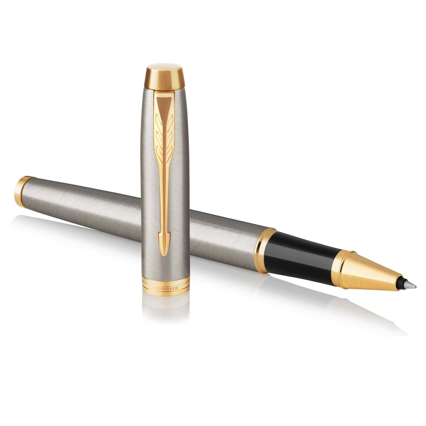 Coffret Parker IM Duo | Stylo Plume, stylo bille et étui à Stylo | Finition acier inoxydable avec garnitures chromées | Pointe moyenne | Recharges d’encre bleue | Le cadeau de fin d’études idéal