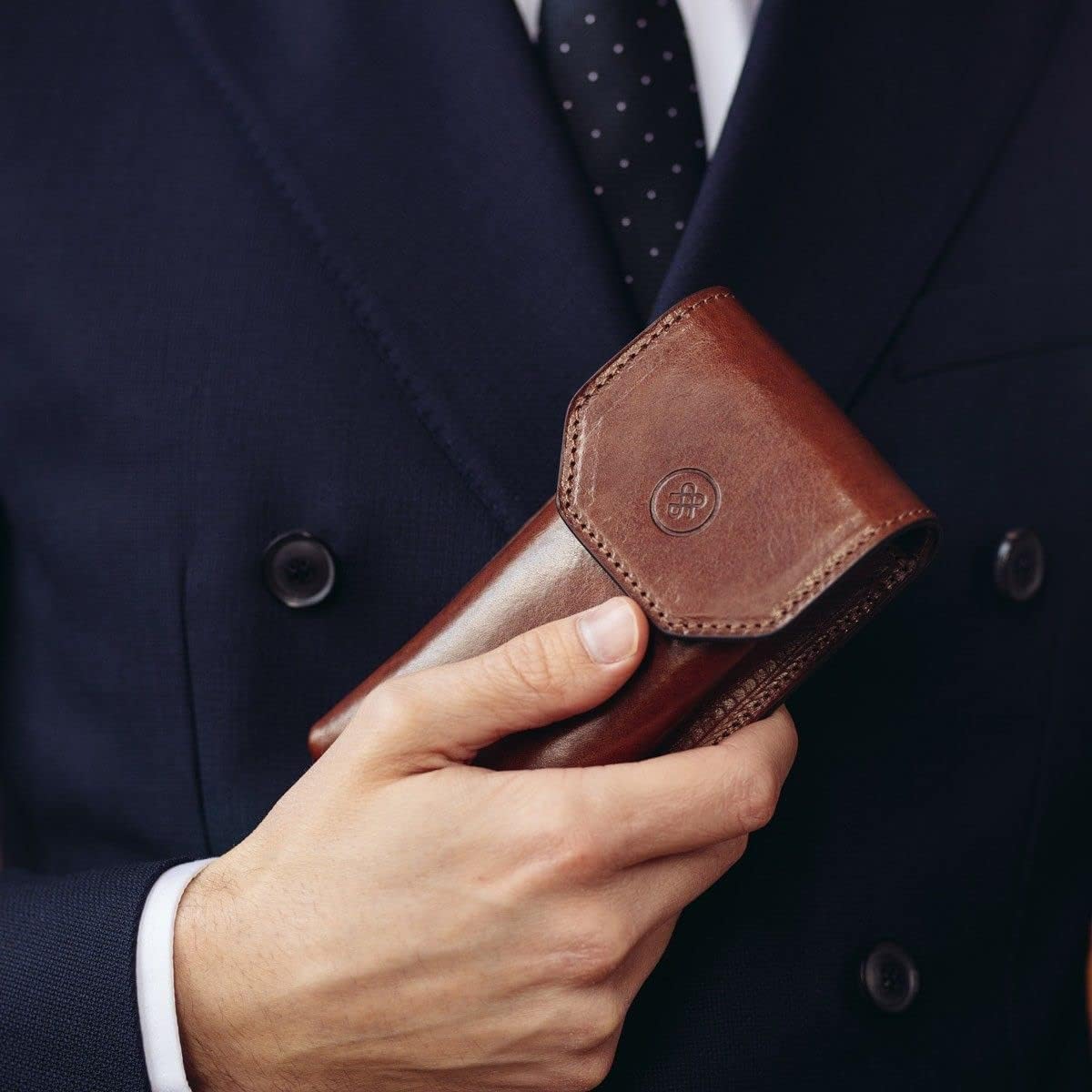 Maxwell Scott Etui à Lunettes à Rabat en Cuir Italien - Gabbro