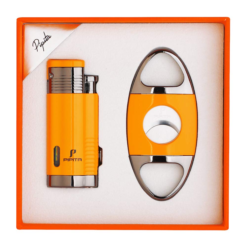 PIPITA Lot de 2 Briquet Torche & Coupeur Ensemble-Cadeau, Coupe-Vent 3 Torche Jet Briquet, Briquet au gaz Butane Rechargeable, Emballage avec Belle boîte-Cadeau (Non Gaz Inclus)