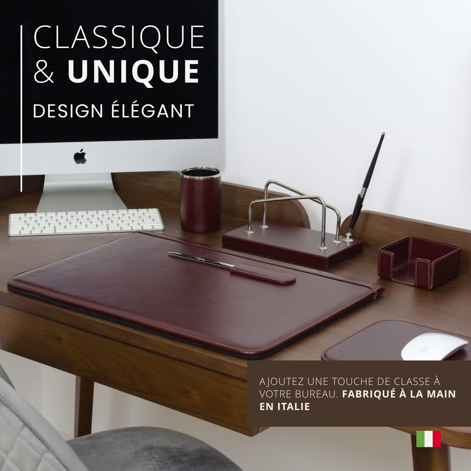 Ensemble de bureau 6 pièces – 100% cuir pleine fleur – Fabriqué à la main en Italie par des artisans experts – Élégant et fonctionnel, idéal pour le bureau - Noir
