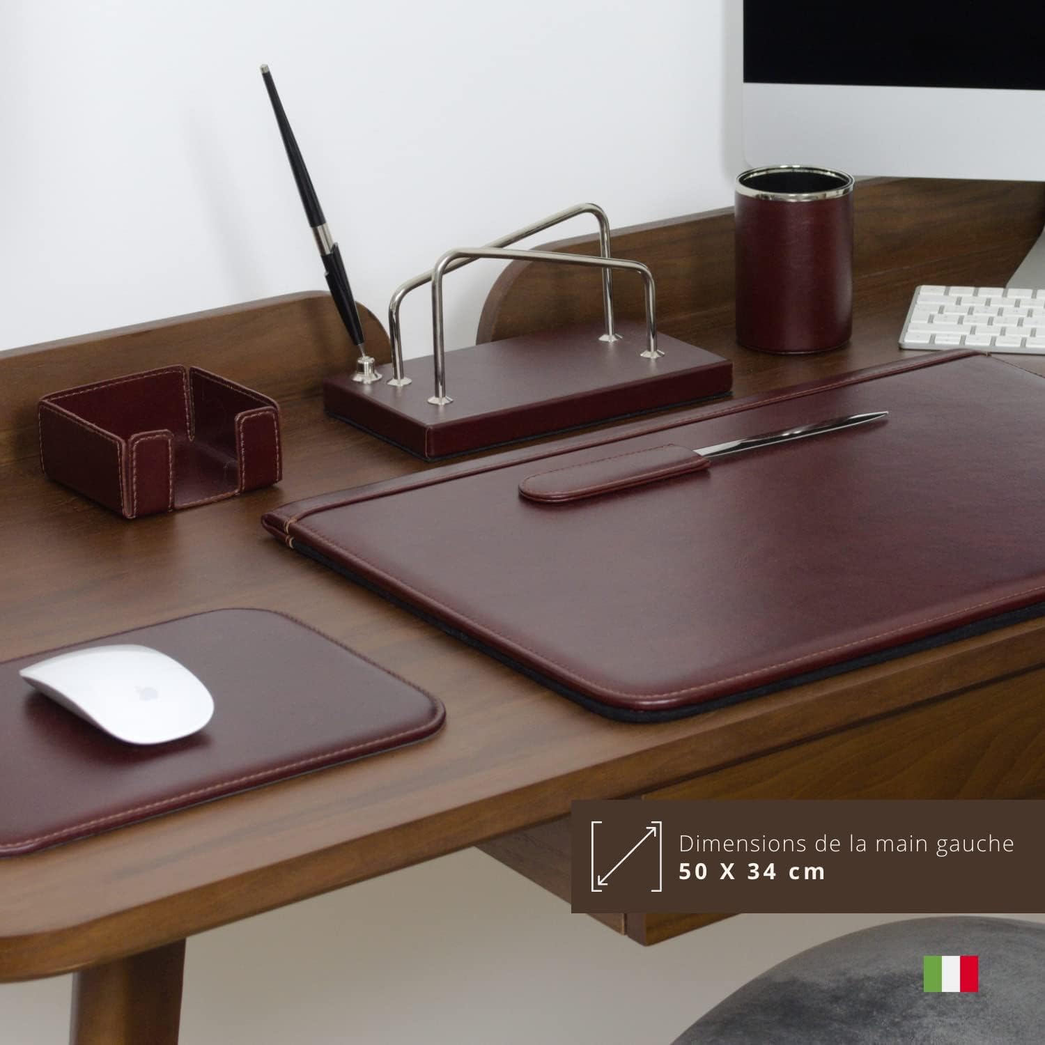 Ensemble de bureau 6 pièces – 100% cuir pleine fleur – Fabriqué à la main en Italie par des artisans experts – Élégant et fonctionnel, idéal pour le bureau - Noir