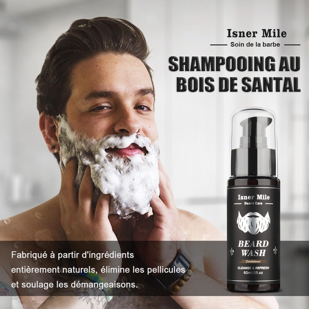 Kit Barbe pour Hommes, Coffrets de Soins pour Cheveux avec Huile à Barbe, Ciseaux pour Moustache et Barbe, Brosse Barbe, Shampooing Barbe, Peigne, Cadeau pour Homme, Coffret Cadeau Homme pour Papa