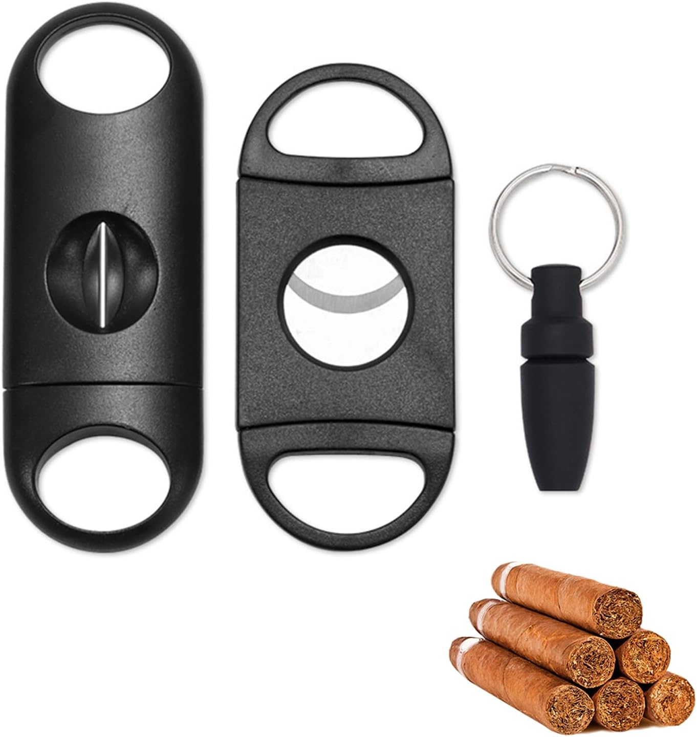 Coupe Cigare,Ciseaux Coupe Cigare,Double Lame Guillotine Cutter,Coupe Cigare Guillotine,Couteau de Cigare de Poche de Cigarette d'acier Inoxydable,Convient à la plupart des cigares, 3PC(Noir)