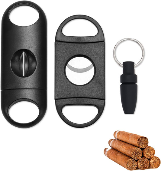 Coupe Cigare,Ciseaux Coupe Cigare,Double Lame Guillotine Cutter,Coupe Cigare Guillotine,Couteau de Cigare de Poche de Cigarette d'acier Inoxydable,Convient à la plupart des cigares, 3PC(Noir)
