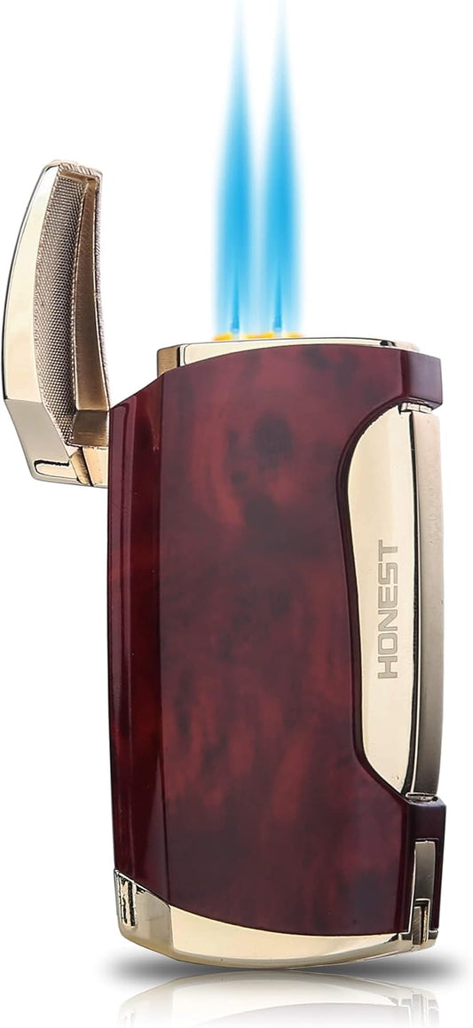 Briquet torche à double jet avec coupe-cigare (grain marron)