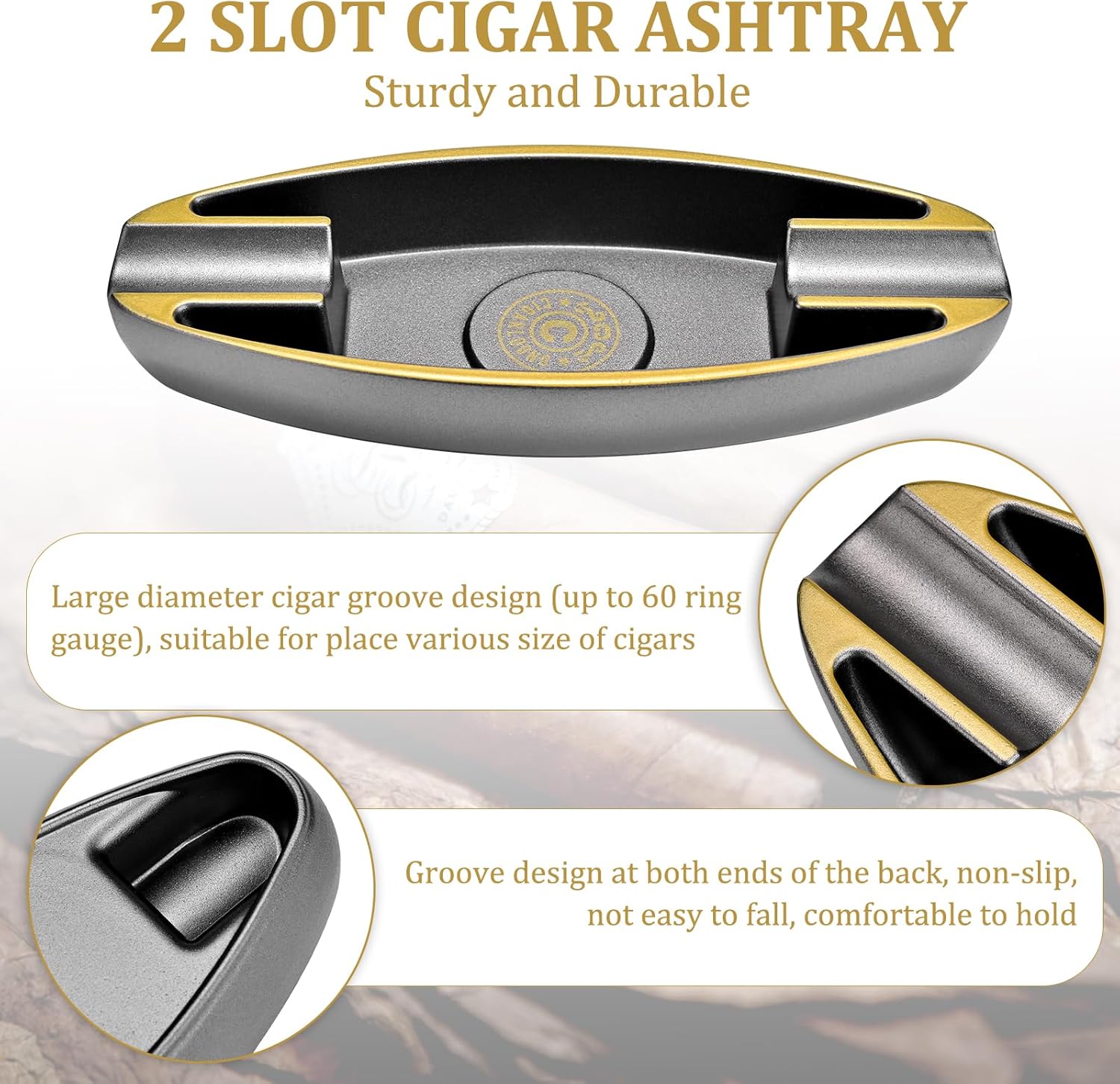 CIGARLOONG Cendrier à cigares en 2 fentes portable de voyage avec pour l'intérieur et l'extérieur (Noir)