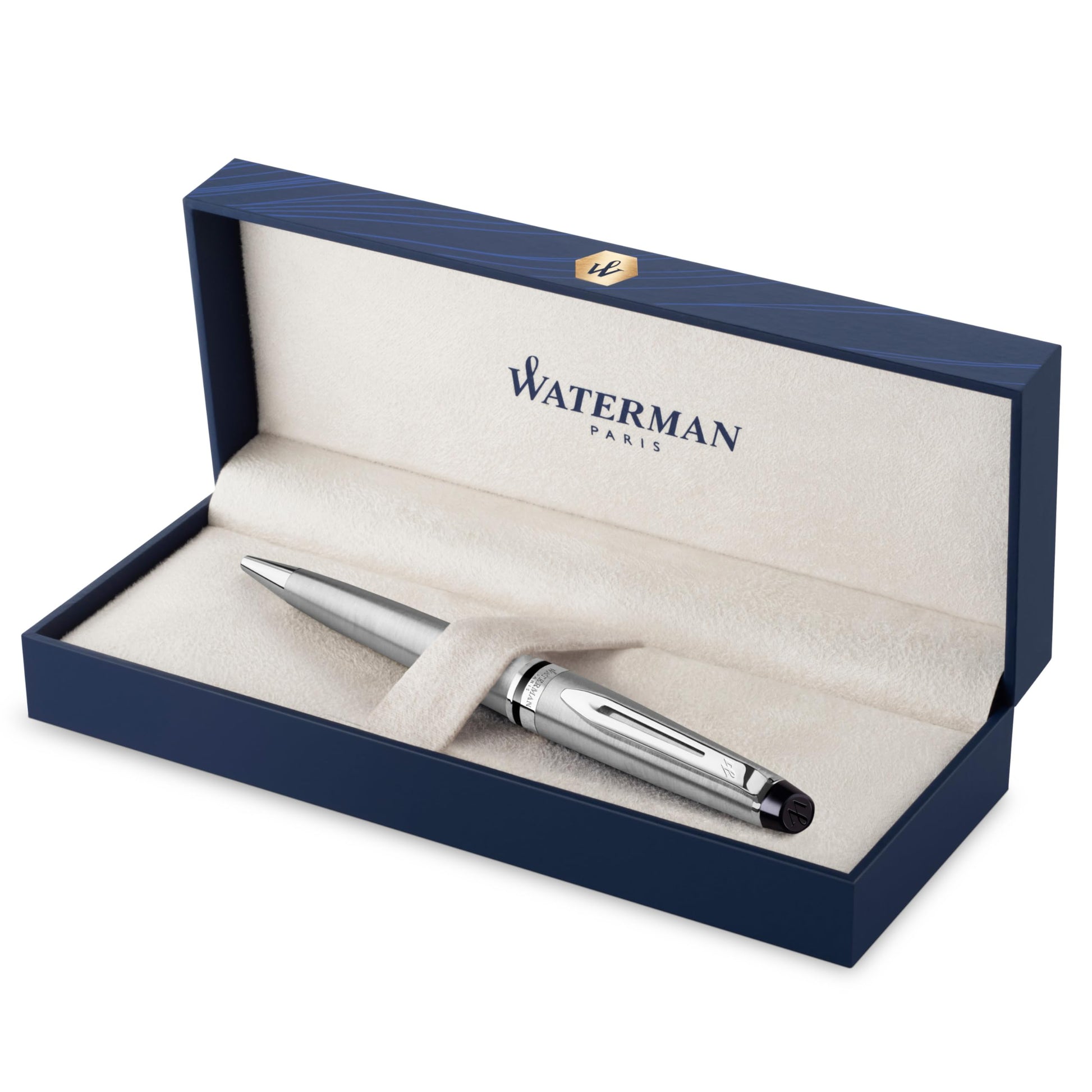 WATERMAN Expert Stylo Plume | Noir Brillant avec attributs dorés à l'or Fin 23 k | Plume Fine | Coffret Cadeau