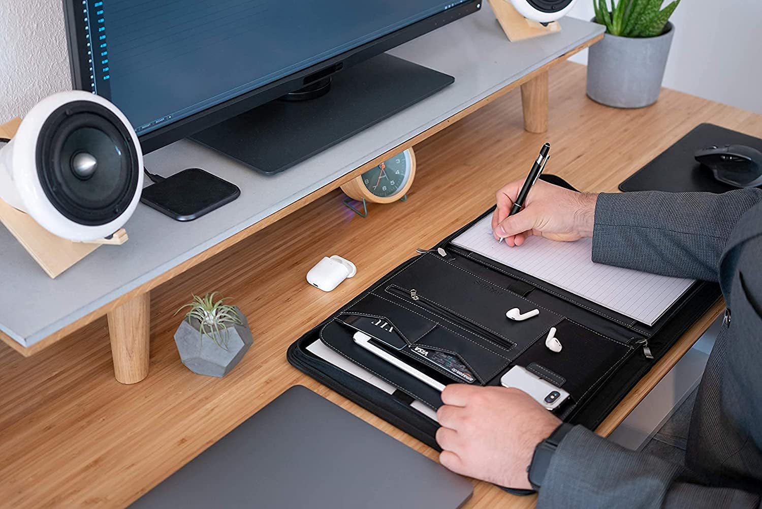 AZORIS PREMIUM® Porte Documents A4 Premium avec double fermeture Éclair et compartiment de 11 pouces pour tablette, Dossier de Conférence IPad professionnelle en cuir PU pour hommes et femmes