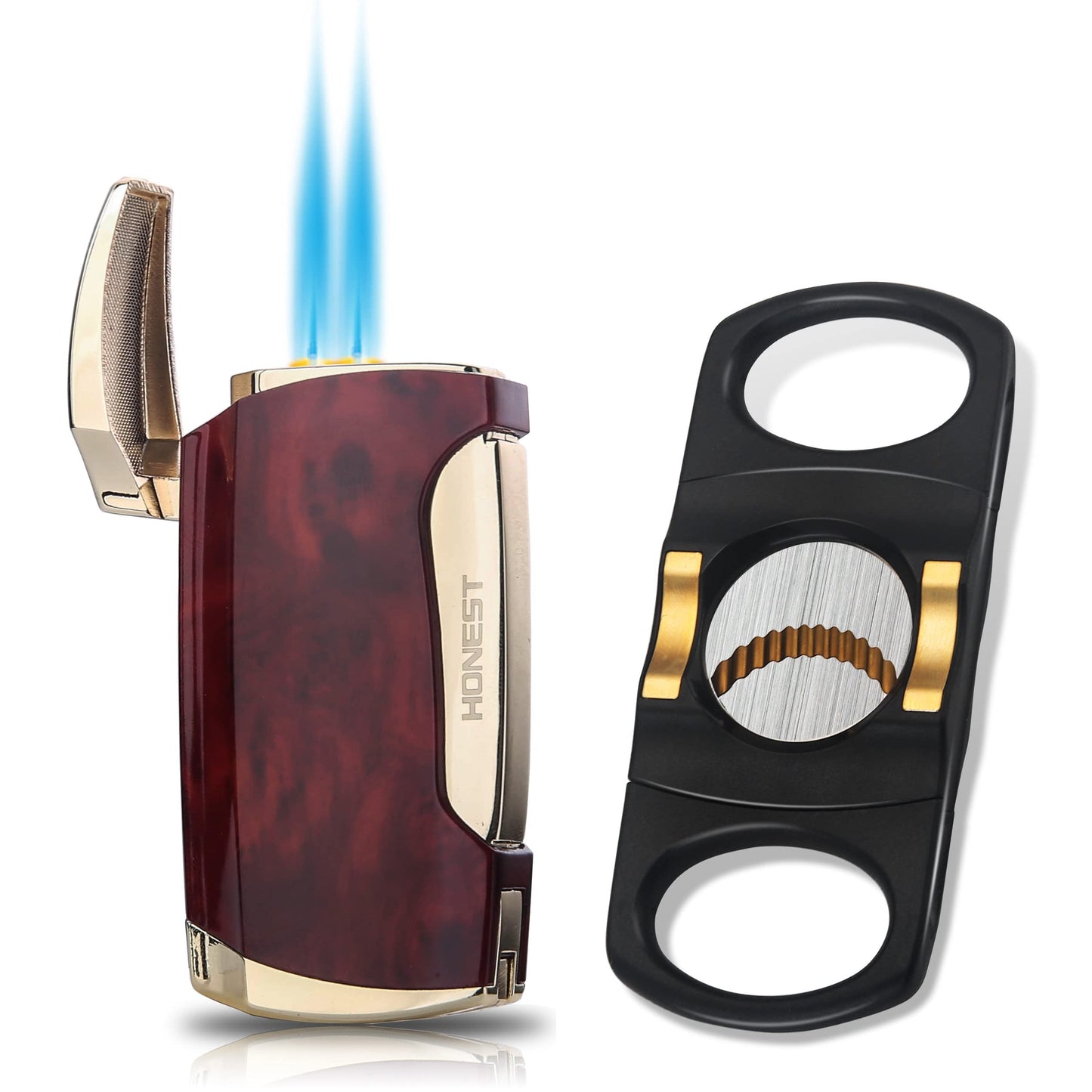 Briquet torche à double jet avec coupe-cigare (grain marron)