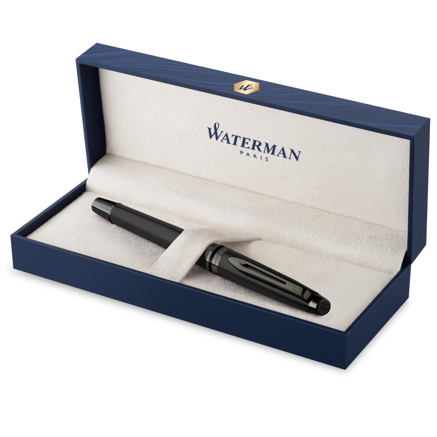 WATERMAN Expert Stylo Plume | Noir Brillant avec attributs dorés à l'or Fin 23 k | Plume Fine | Coffret Cadeau