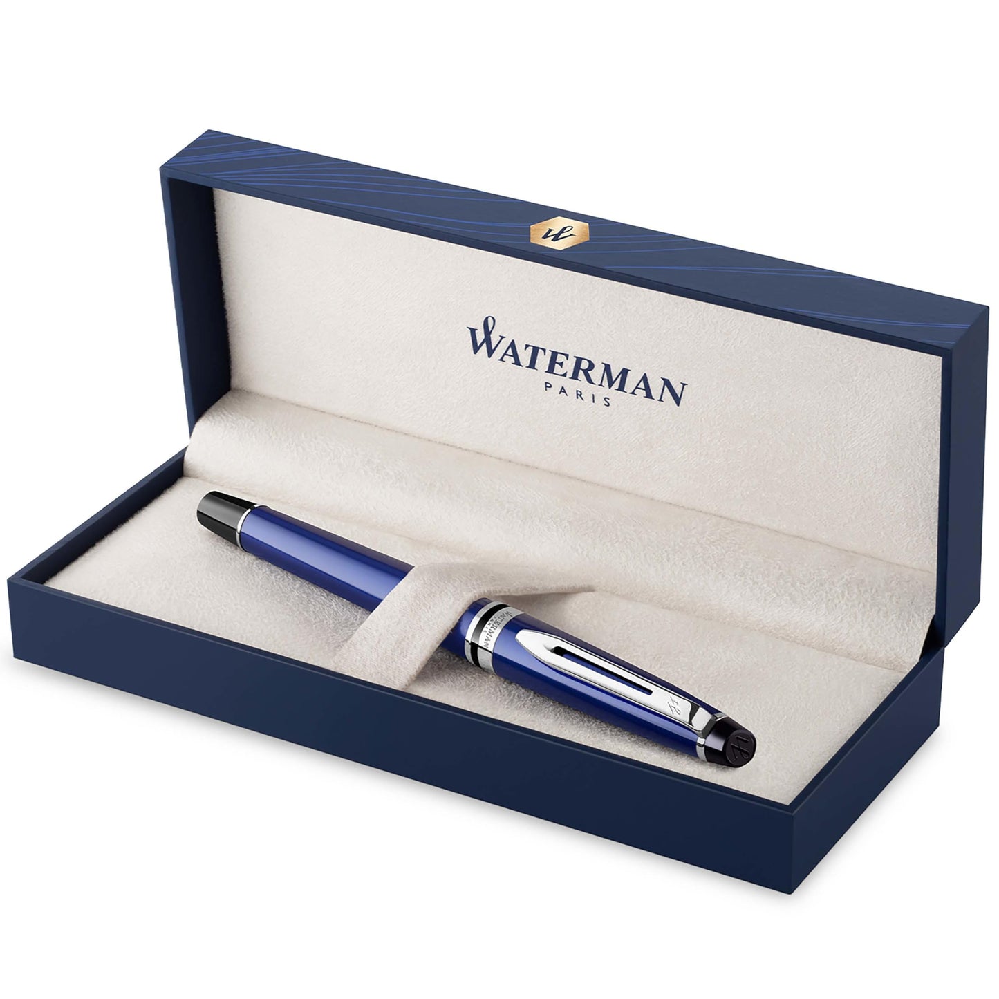 WATERMAN Expert Stylo Plume | Noir Brillant avec attributs dorés à l'or Fin 23 k | Plume Fine | Coffret Cadeau