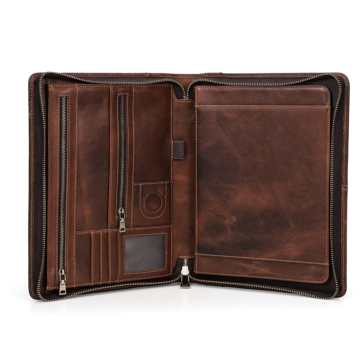 Hiram Porte-documents D'affaires en cuir Portefeuille Padfolios de Travail en Cuir avec Étui à Fermeture Éclair pour iPad12.9" avec Pochette pour Ordinateur Portable 13.3" Droitier
