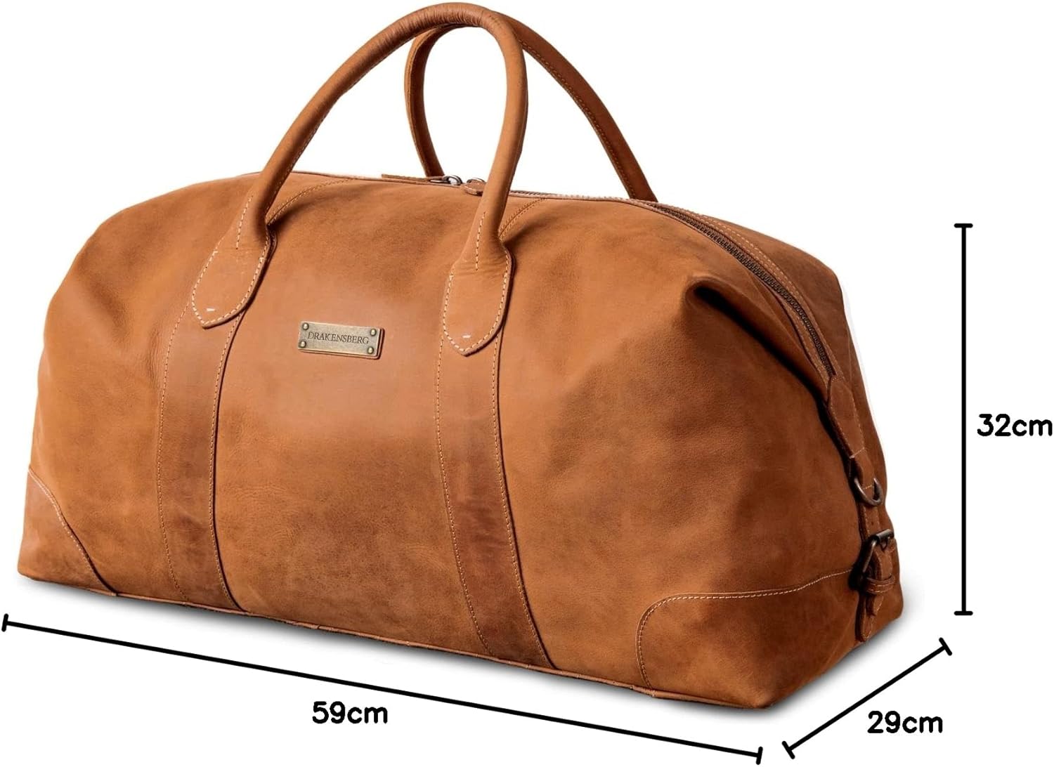 DRAKENSBERG Sac De Voyage Cuir 'David' - Grand Sac Weekend Homme, Fait Main, Extensible, Design Safari Vintage, 60L - Marron-Cognac, DR00326