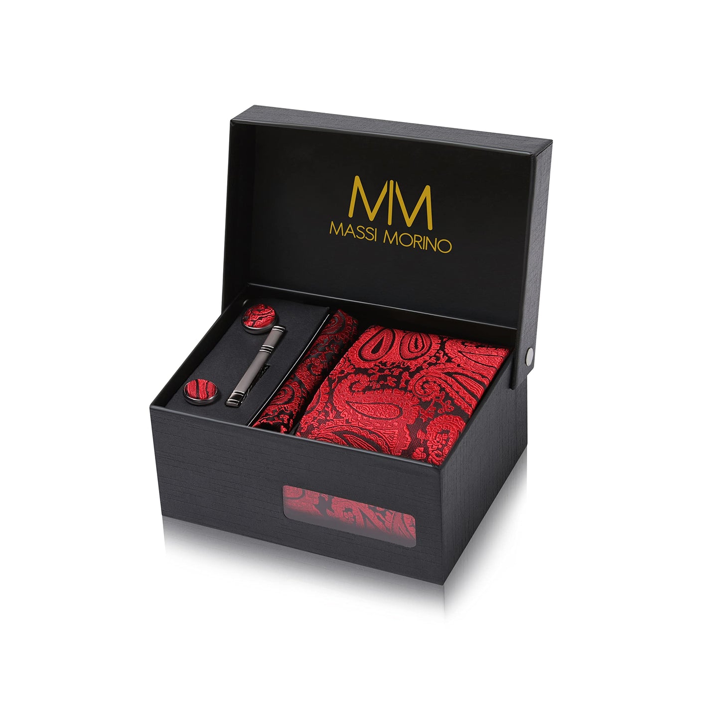 Cravate Homme - avec mouchoirs de poche, boutons de manchette et Pinces à cravates | Coffret cadeau | Accessoires de Fete de Mariage