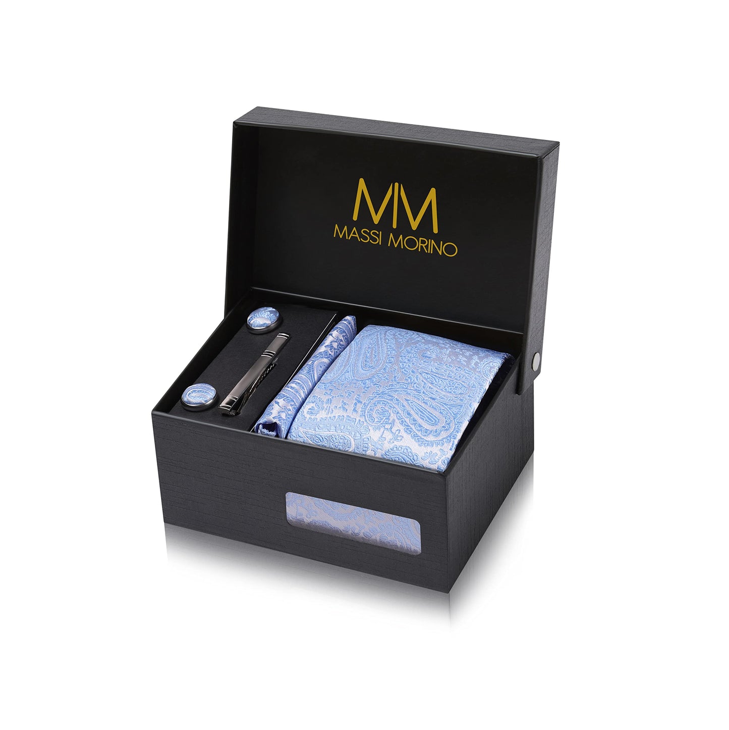 Cravate Homme - avec mouchoirs de poche, boutons de manchette et Pinces à cravates | Coffret cadeau | Accessoires de Fete de Mariage