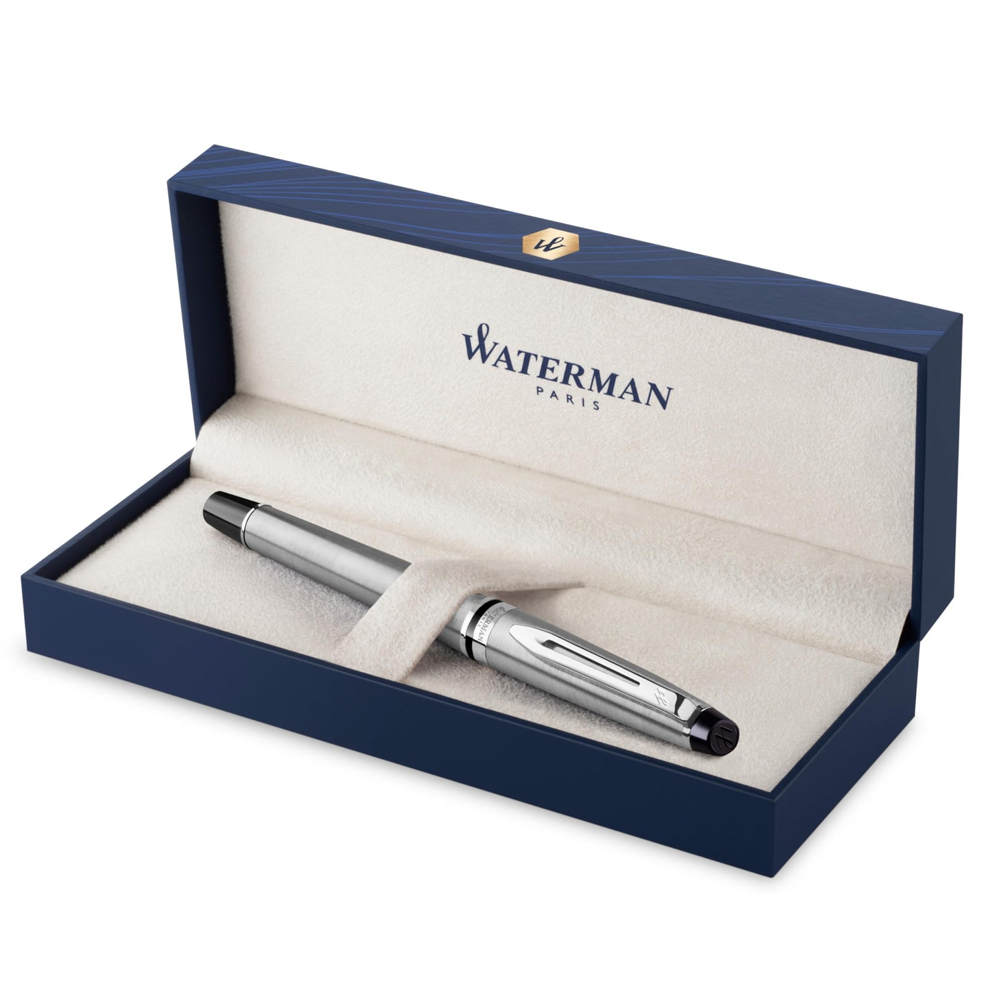 WATERMAN Expert Stylo Plume | Noir Brillant avec attributs dorés à l'or Fin 23 k | Plume Fine | Coffret Cadeau