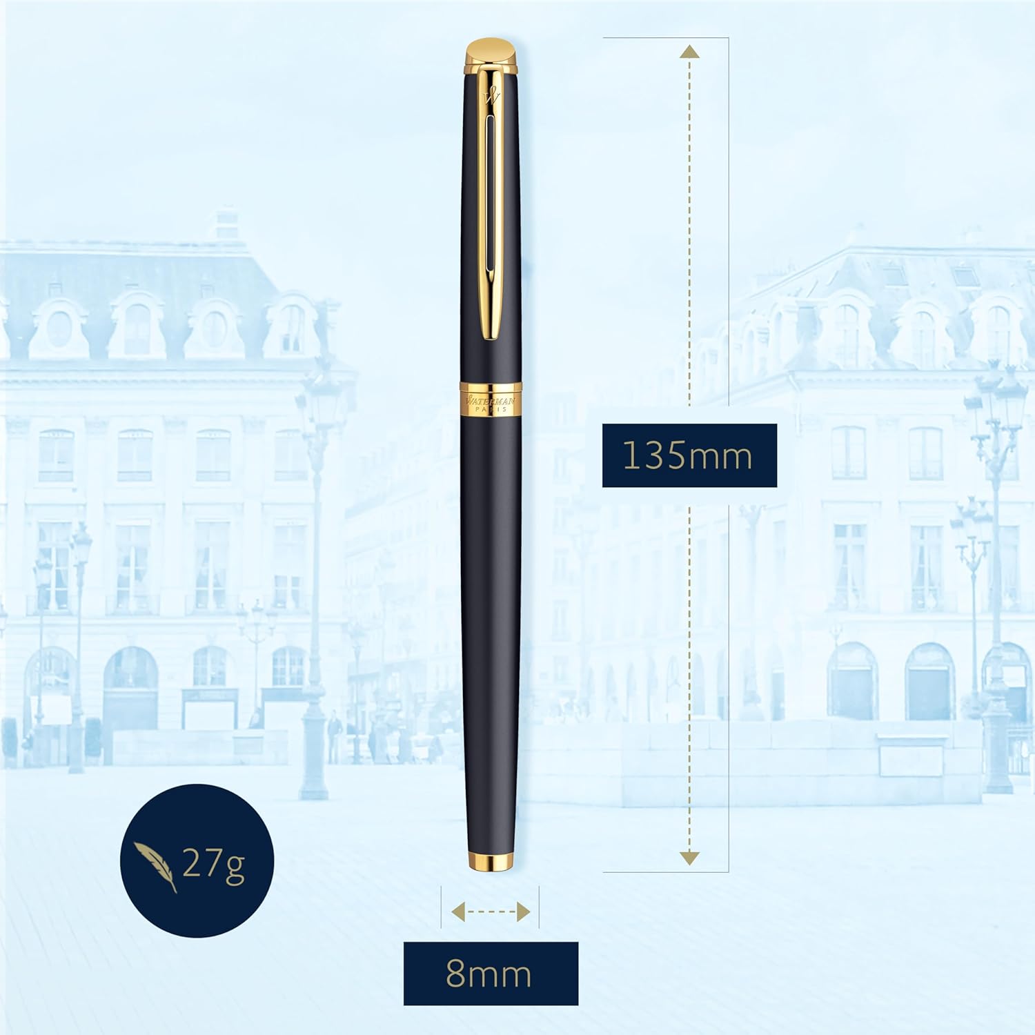 Waterman Hémisphère stylo bille luxe, noir avec attributs or fin 23K, pointe moyenne, encre bleue, coffret cadeau