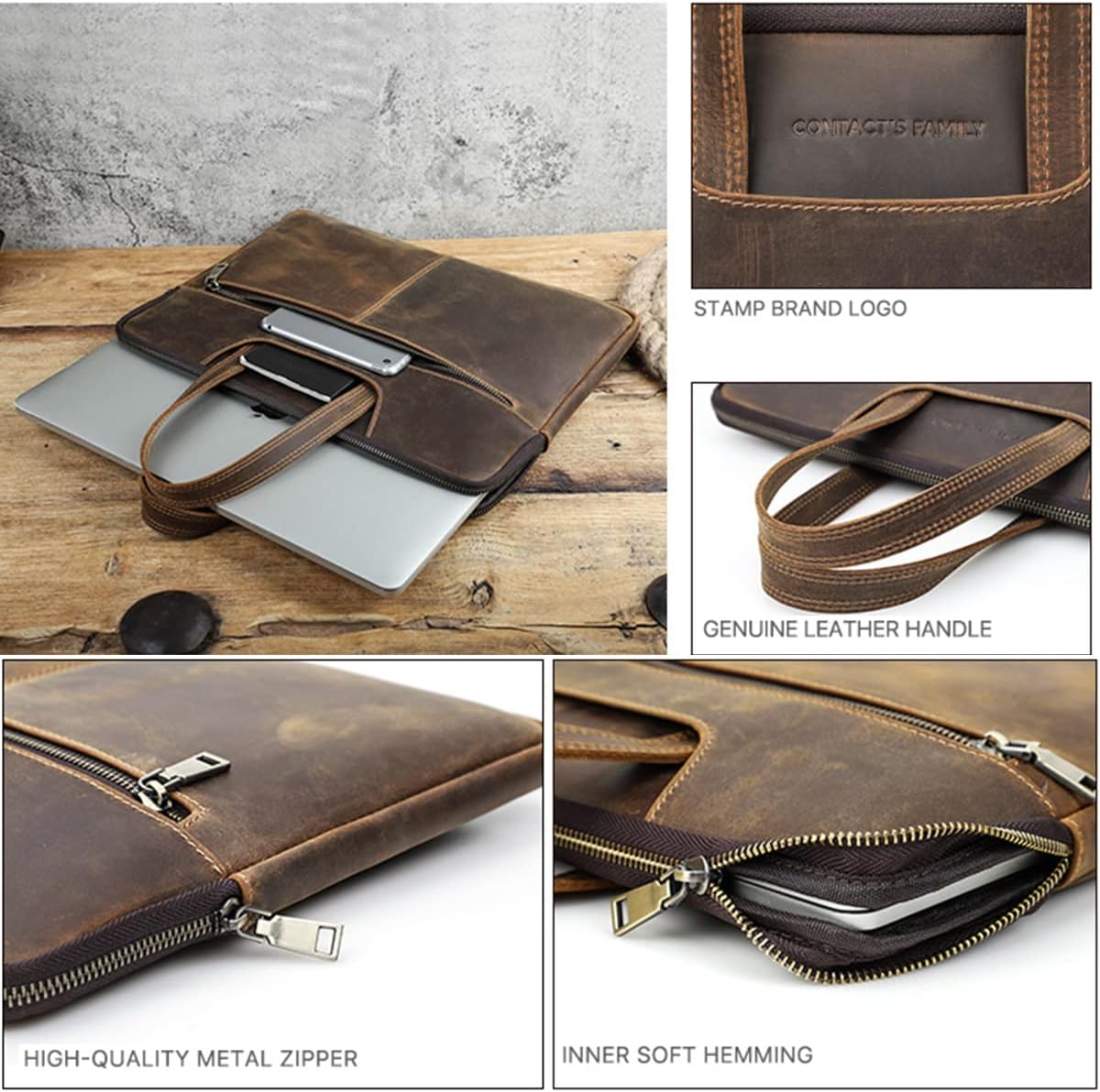 Sacoche en cuir véritable pour ordinateur portable MacBook 14" et Mac 13,3"