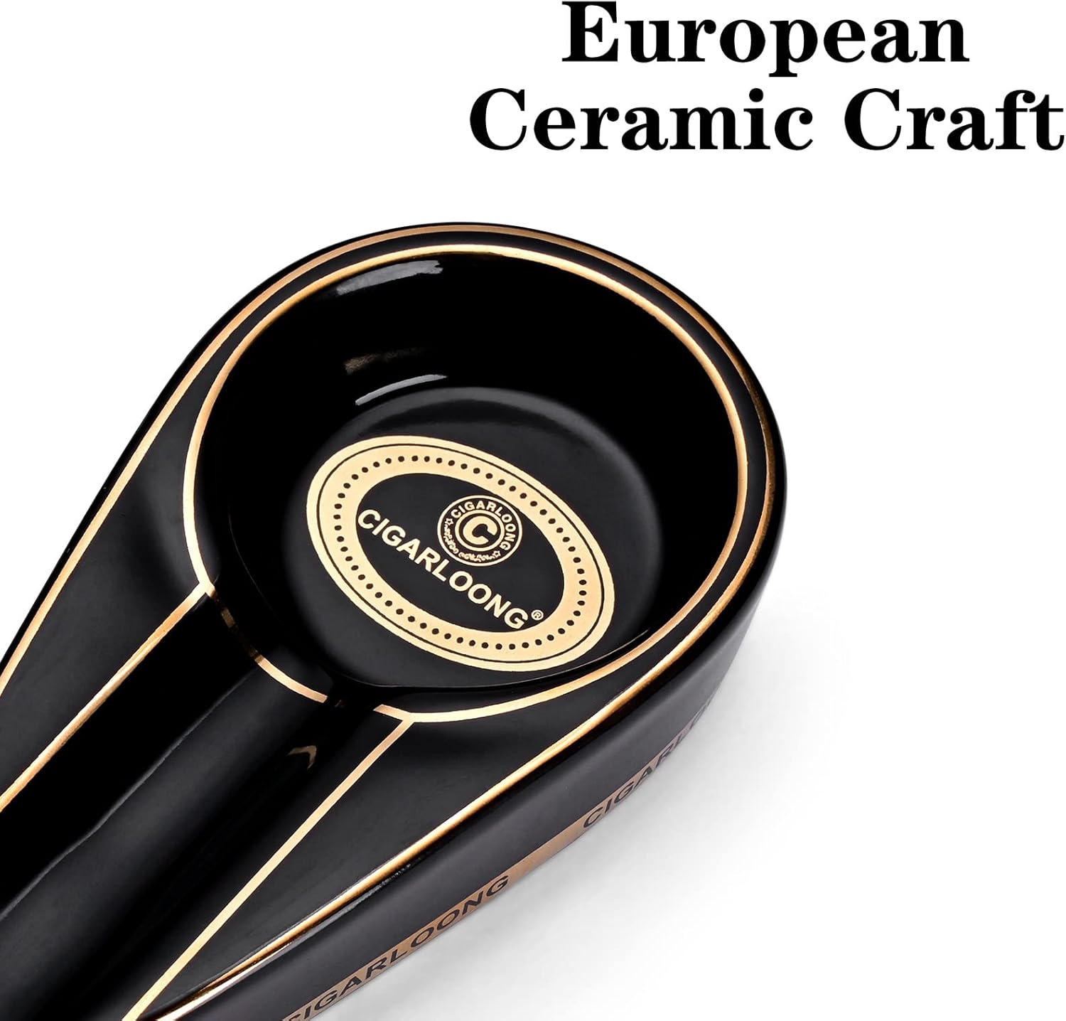 CIGARLOONG Cendrier à cigare de voyage en céramique pour à utiliser à l'intérieur et à l'extérieur Cendrier domestique (Noir)