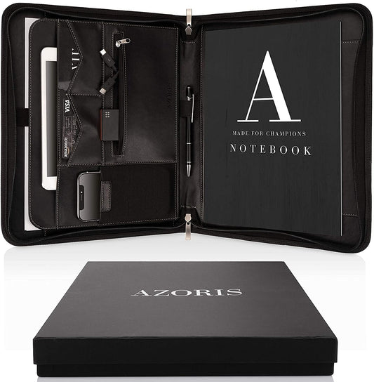 AZORIS PREMIUM® Porte Documents A4 Premium avec double fermeture Éclair et compartiment de 11 pouces pour tablette, Dossier de Conférence IPad professionnelle en cuir PU pour hommes et femmes