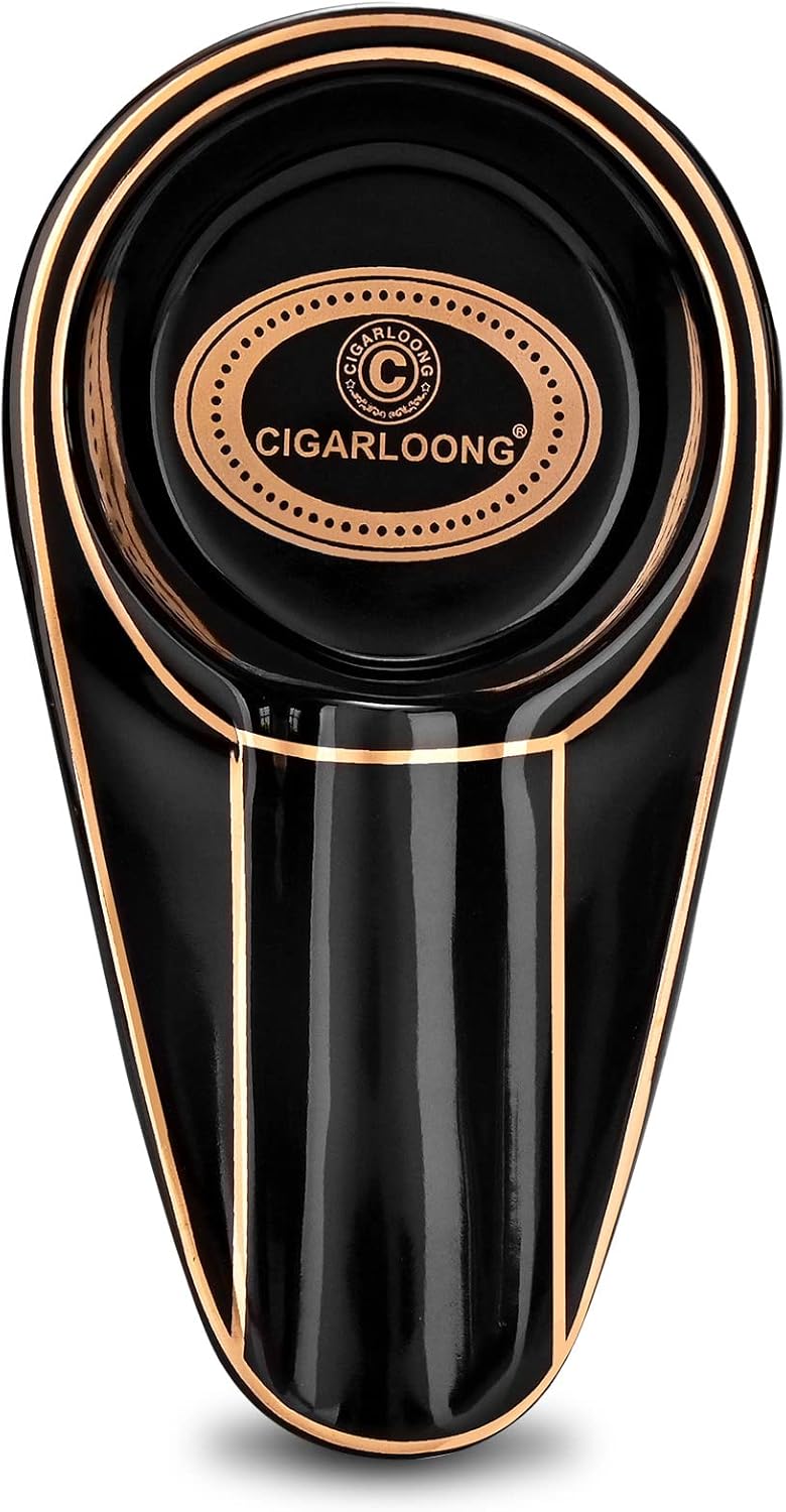 CIGARLOONG Cendrier à cigare de voyage en céramique pour à utiliser à l'intérieur et à l'extérieur Cendrier domestique (Noir)