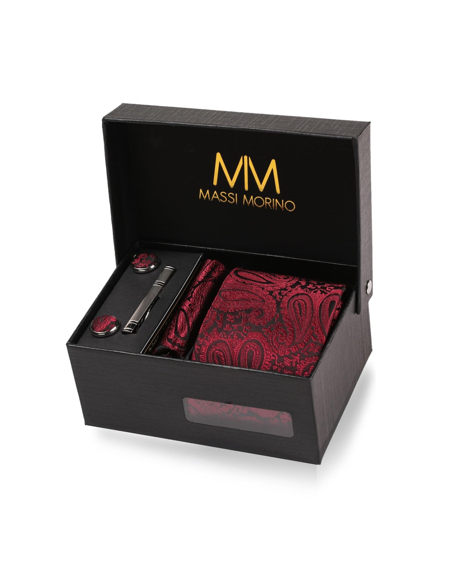 Cravate Homme - avec mouchoirs de poche, boutons de manchette et Pinces à cravates | Coffret cadeau | Accessoires de Fete de Mariage